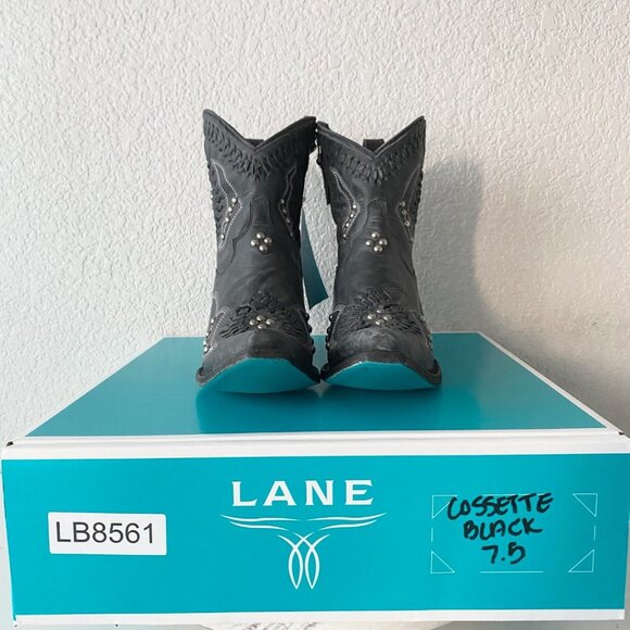 Lane COSSETTE Womens Black Cowboy Bootie 7.5 Western Cowgirl Short Ankle Boots - Picture 10 of 11